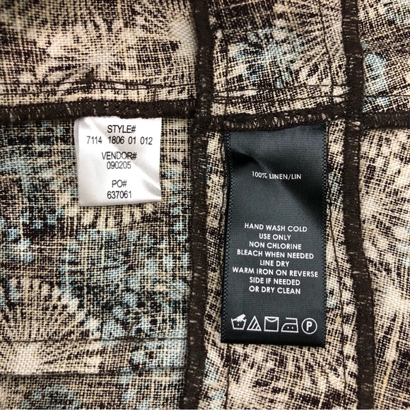 Ali miles Linen Long Sleeve 3 Buttons Brown Teal White Print Jacket 10 - Picture 10 of 15